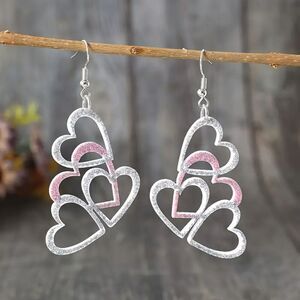 NIB - Multi-Layered Pink & Silver Heart Cluster Earrings